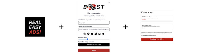 The three steps to launch a b00st campaign are pressing the ads button, completing the campaign form, and paying the invoice.
